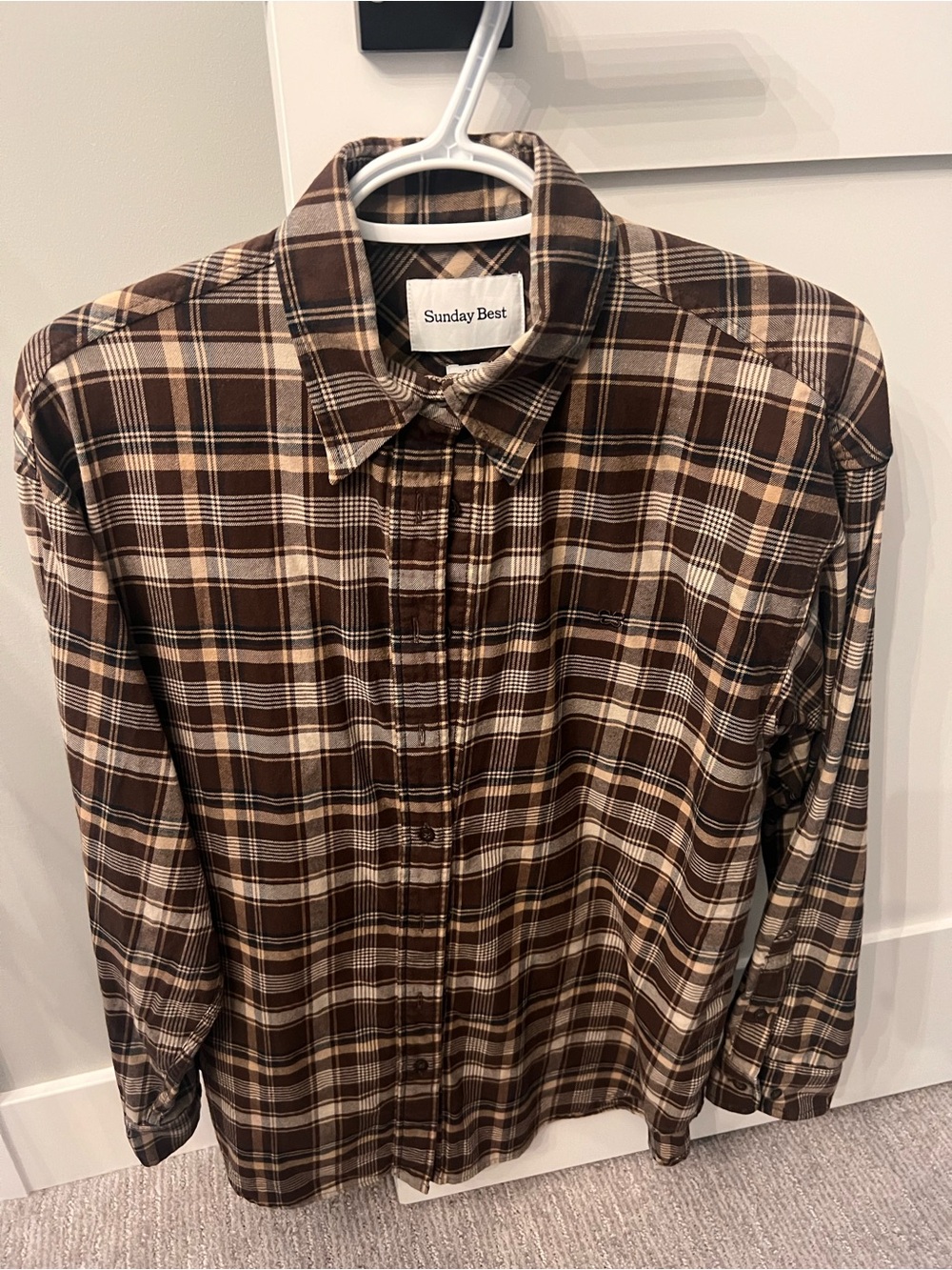 Sunday Best Striped Brown Button Up Long Sleeve, size XS, like new condition